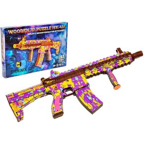 HK-416 Wooden 3D Gun Puzzle Kit – DIY Colorful Rubber Band Gun Model with 202 Details, Creative Wooden Model Building & Assembly Kit for Adults & Hobbyists
