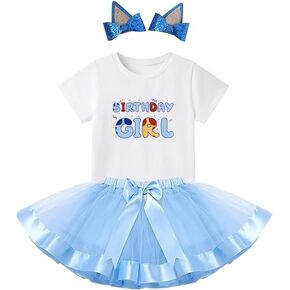 Birthday Girl Outfit Kids Toddler Baby Summer Shirt Party Dress Photoshoot Clothes Sets Blue 1T