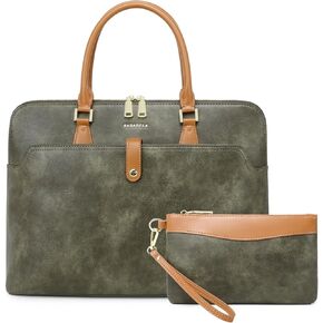 Tie Dye Green Handmade 16inch Laptop Vegan Leather Briefcase Tote Bags for Women Men Work 2025, Large 19L Stylish Business Computer Office Shoulder Handbags with Wristlet Wallet, Waterproof Luxury Bag