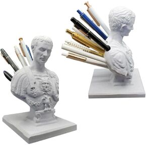 Resin Julius Caesar Pencil Holder - Ides of March 14 ınput Pen Holder - Julius Caesar Funny Bust Statue -Fun Caesar Pen Holder for Desk History Teacher Office Organizers Gift Decor(WHITE)