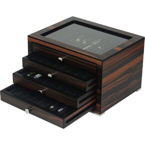 Wood 32 Slots Fointain Pen Box مع نافذة زجاجية و 4 أدراج سحب ، حامل قلم نافورة فاخر ،