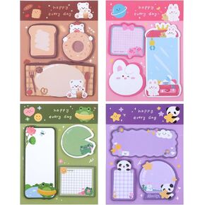 4 Pack Sticky Notes Kawaii Animal Posted Notes Set 240 Sheets Animals Shape Markers Flags Self-Stick Memo Pads Kawaii Small Self-Stick Note Pad for Office Roommates Home Kids Students