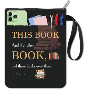 CRASPIRE Black Book Sleeve Words Book Covers Cat Book Protector for Paperbacks Washable Fabric Cloth Book Cover with Zipper and Extra Sleeve Pocket for Book Lovers Classmate Gifts