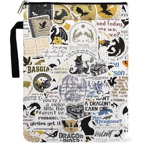 Romantasy Dark Academia Dragons Book Sleeve for Book Lovers Women, Fantasy Novel Reader Inspired Gifts for Librarian, Paperback Sleeve with Zipper and Front Pocket for Dragons Lovers Gifts 9x12 Inch