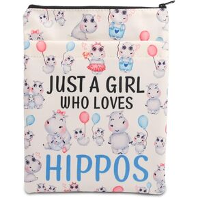 PLITI Funny Hippo Gift Hippopotamus Gift Hippo Lover Gift Just A Girl Who Loves Hippos Book Sleeve for Animal Lover (Girl Loves Hippos BS)