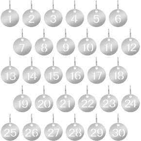 30 Pcs Stainless Steel Numbered Tags Key Tags with Labels Metal Round Metal Key-Tag ID Tag with Rings for Dormitory Keys House Lockers