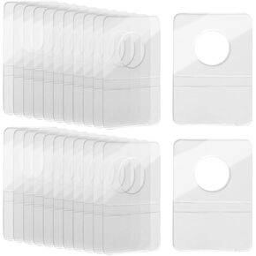 600 Pcs 1.26×0.87 Inch Clear Plastic Hang Tags Self-Adhesive Hang Tabs with Round Hole Retail Hanging Stickers Compatible for Yoto Cards Handicrafts and Jewelry Display