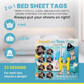 2 in 1 Bed Sheet Marking Tags - King, Queen or Full. for Each Size, Choose a Design. Plus Quick Identification to Put Your Bed Sheets on Right. Great Gift Ideas! #1 in Tags/Sheet Snaps. I Love My Dog