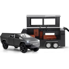 Model Truck Car Toy Trucks with Trailer - 1:32 Diecast Toy Trucks Scale Pickup for Kids Boys 3+ Years - Electric Real Cool Metal Truck with Sound Light Pull Back for Boy Grandson(Gray Dark)