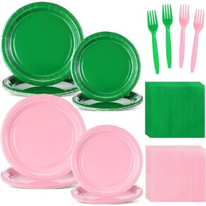 Baderke 96 Pcs Pink Green Witch Party Paper Plates and Napkins Party Supplies Tableware Set Colorful Themed Celebration Favors for Birthday