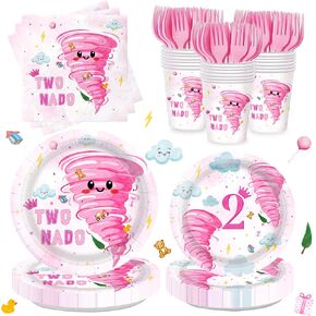 120Pcs Tornado Plates Napkins Two Nado Party Supplies Girls 2nd Birthday Tableware Set Two Years Olds Disposable Paper Dinnerware Serves 24