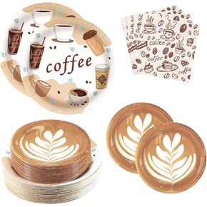 180Pcs Coffee Party Supplies Serves 60,Fun Coffee Cup Theme Paper Plates and Napkins Set for Baby Shower Birthday Party Decorations in Kuwait