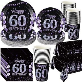 Pickmesh 202 Pcs 40th Birthday Party Decorations Supplies for 50 Guests Include Purple and Black Happy Birthday Paper Plates Napkins Cups and Plastic Tablecloth Disposable Tableware for Men Woman