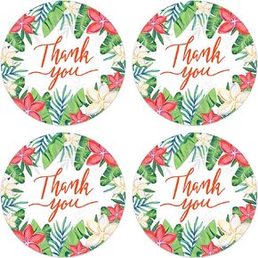 2 Inch Round Summer Thank You Stickers, Summer Tropical Palm Leaves Thank You Sticker Labels for Envelope Seals Gift Greeting Card Small Business Hawaiian Aloha Luau Party, 200 PCS