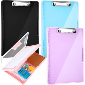 Janlaugh 4 Pack Clipboard with Storage Bulk Heavy Duty Clear Nursing Clipboard 8.5 x 11 Inch with High Capacity Dual Storage Folder Side Opening Smooth Writing Boards Binder for Teacher Office School