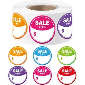600 PCS Colorful Sale Stickers with Dollar Sign Discount Labels for Retail Store Clearance Promotion Deals Discount Price Marking Blank Tags 2 Inch