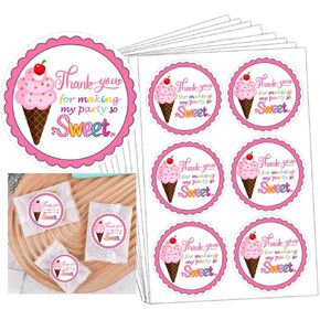 Ice Cream Thank You Stickers,2 Inch Summer Baby Shower Labels,Ice Cream Themed Party Sticker Labels for Favors, Decorations,120 Pcs