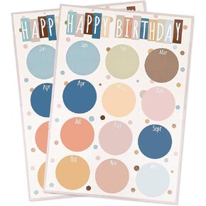 2pcs Happy Birthday Chart Poster for Classroom, 17x12 inch Boho Birthday Calendars Chart for Bulletin Board Chalkboard Wall Decorations