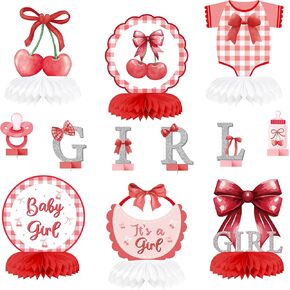 Purple Bow Baby Girl Party Honeycomb Centerpieces, It’s a Girl Bow Coquette Baby Shower Table Decoration, Gender Reveal Party Supplies Pregnancy Announcement Table Topper Birthday Display