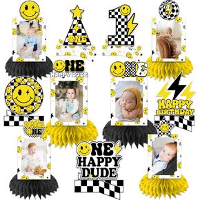 11 Pcs One Happy Dude Birthday Decorations Honeycomb Centerpieces, One Happy Dude Party Photo Table Centerpieces, One Cool Dude 1st Birthday Decorations for 1st Birthday Decorations Boy