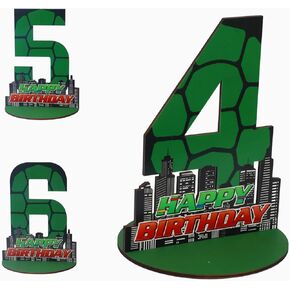 Turtle Number 4 Birthday Sign Centerpiece, Wooden 4th Number Stand Sign for Boy Girl Kids 4th Birthday Party Decorations