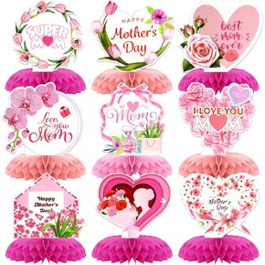Mother's Day Decorations,8 PCS KSKSPE Mother's Day Centerpieces for Tables Honeycomb Centerpieces 3D Mother's Day Theme Party Decor Supplies Boys Girls