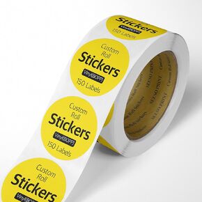 150 Roll Labels Personalized and Custom Design Stickers for Your Business Round Square Heart Star Die-Cut Any Shape and Size with Your Logo Text Image (Glossy Paper)