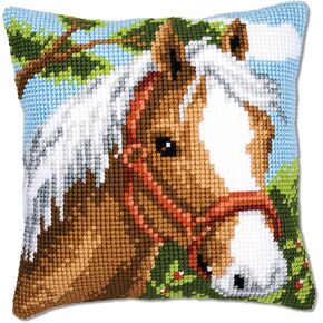 Vervaco Cross Stitch Embroidery Kits Pillow Front for Self-Embroidery with Pattern on 100% Cotton and Thread, 15,75 x Inches - 40 cm, Horse