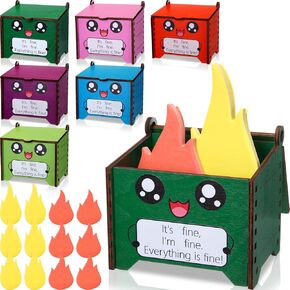 Sherr 6 Sets Dumpster Fire Pencil Holder with Flame Note Cards Emotional Support Gifts Dumpster Fire Desk Accessories Funny Employee Appreciation Gifts Bulk for Team Coworker Teacher Nurse (Green)
