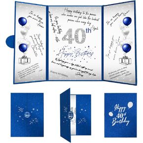Crenics 40th Birthday Decorations for Men or Women, Creative 40th Birthday Guest Book Alternative, Blue and Silver 40 Birthday Signature Book 18 x 12 inch, Great 40th Birthday Gifts