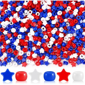 UPINS 1200Pcs Red White Blue Beads,8 mm 4th of July Beads Independence Day Patriotic Pearl Beads for Jewelry Making Party Decoration Necklace Bracelets Earrings Hair Beads DIY Crafts Supplies