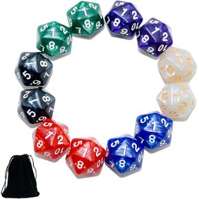 SmartDealsPro 12-Pack 20 Sided Dice D20 Large Pearl Polyhedral Spin Down Dice Die with Pouch for DND RPG MTG Table Game