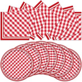 40Pcs Red and White Party Decorations Disposable Tableware Birthday Party Plates and Napkins Serves 20 Guests Buffalo Plaid Baby Shower Birthday Party Supplies
