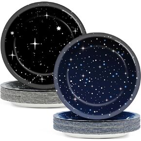 Qyeahkj 60Pcs 7" Stars Birthday Party Decorations Galaxy Universe Dessert Plates Space Theme Paper Plate Supplies for Outer Spaces Disposable Tableware Dinnerware Set Baby Shower Night Sky Decor