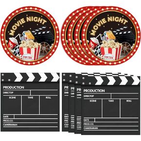 40PCS Movie Night Party Supplies Movie Theme Birthday Party Plates and Napkins Set Movie Night Disposable Dinnerwares Favors for Movie Theme Party Decorations
