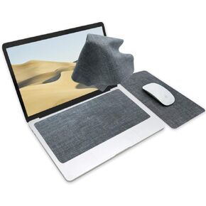 SenseAGE 3-in-1 Travel Mouse Pad for Laptop, Ultra-Soft Laptop Keyboard Cover, Cleaning Cloth All-in-One Solution, Portable and Washable Microfiber Mat with Monitor Protection, My Jeans (Light Grey)