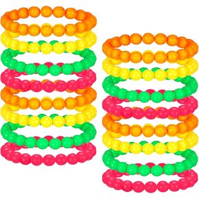48 Pcs Glow in the Dark UV Bead Bracelets Glow Party Supplies 80s UV Black Light Neon Accessories Bead Bracelets Bulk for Summer Birthday Decorations Wedding Dance Party Favors