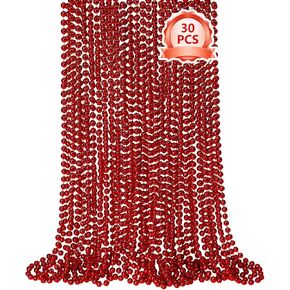 SHAOQINLIN 30 PCS Black Bead Necklaces, Black Mardi Gras Party Beads, New Year Eve Necklaces, 33 Inch Round Halloween Beaded Necklace for Mardi Gras, Christmas, Halloween, New Year Party Favors