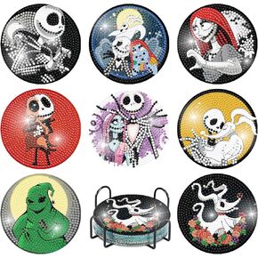 Canrichshop 8 Pcs Diamond Painting Coasters,Halloween Diamond Painting Kits,Horror Movies Diamond Art Coasters,5D Full Drill Diamond Dots,DIY Kits for Adults Arts and Crafts Supplies