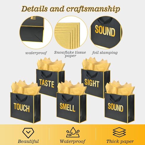 Gold Gold Foil 5 Assses Hosel Facs بالنسبة له مع مظاريف وبطاقات وبطاقات ، رائحة البصر تلمس حقائب هدايا الصوت مع ورق الأنسجة لعيد الميلاد ، الذكرى ، عيد الأم ، عيد الحب (12x10x4inch) in Kuwait