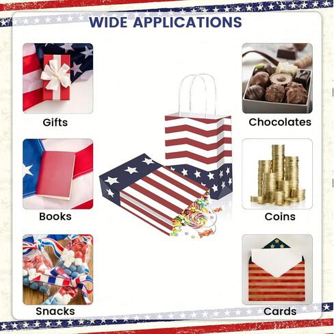 DECEED 12 PCS Patriotic Gift Bags with 12 Tissue Paper, 4th Of July Gift Bags with Handles, American Flag Kraft Paper Bags, Independence Day Veterans Day Memorial Day Party Supplies(Stripe) in Kuwait