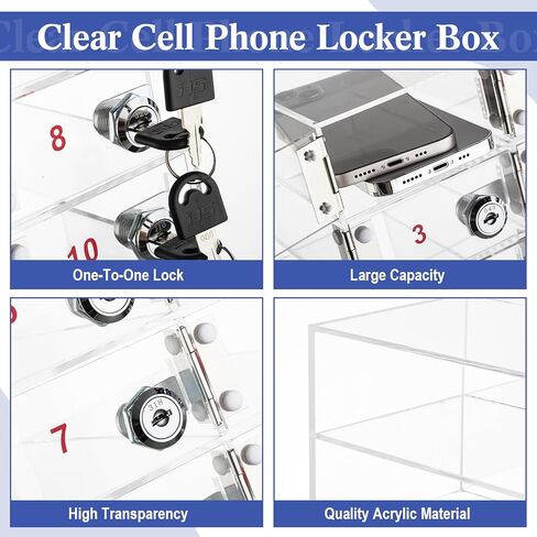 Layhit Cell Phone Locker Box Storage Clear Acrylic Cell Phone Storage Cabinet with Door Locks for Classroom School Office Factory Employees(12 Slots) in Kuwait