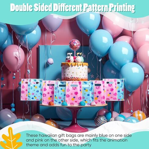 Marspark 50 PCS Cartoon Party Favors أكياس الهدايا الأزرق والوردي Hawaiian ذات طابع حلوى معالجة الأكياس البلاستيكية أوراق النخيل لصالح حفلة عيد ميلاد ألوها الاستوائية الصيفية in Kuwait