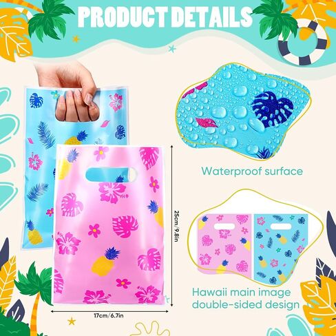 Marspark 50 PCS Cartoon Party Favors أكياس الهدايا الأزرق والوردي Hawaiian ذات طابع حلوى معالجة الأكياس البلاستيكية أوراق النخيل لصالح حفلة عيد ميلاد ألوها الاستوائية الصيفية in Kuwait