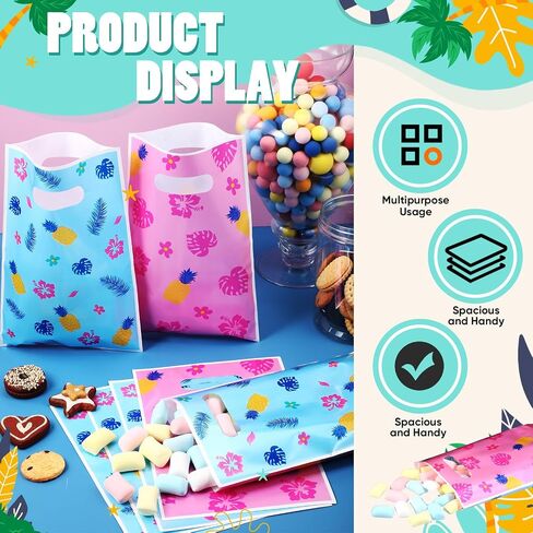Marspark 50 PCS Cartoon Party Favors أكياس الهدايا الأزرق والوردي Hawaiian ذات طابع حلوى معالجة الأكياس البلاستيكية أوراق النخيل لصالح حفلة عيد ميلاد ألوها الاستوائية الصيفية in Kuwait