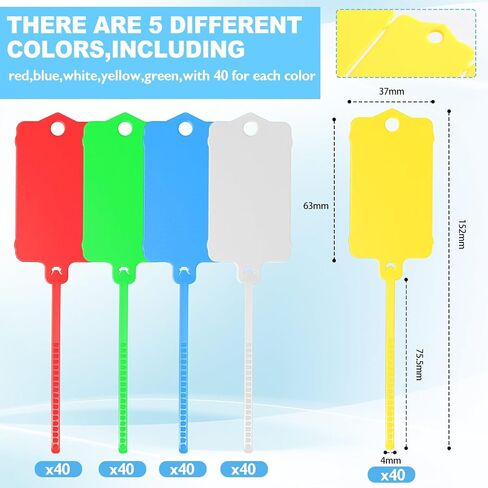 Chunful 200 Pcs Plastic Tags Waterproof Shipping Tags for Labeling Self Locking Nylon Labels Writable Marker Multicolor Cable Zip Tie Labels for Keys Luggage Logistic Inventory(Modern) in Saudi Arabia