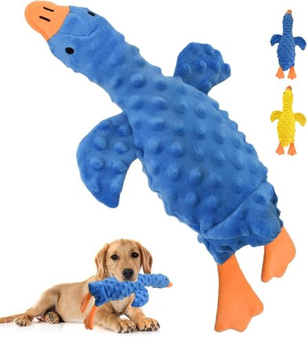 Squeaky Plush Dog Toy for All Breeds, Multifunctional Goose Dog Toy with Honking Sound, Crinkle Paper, Treat Pocket, Durable Soft Stuffed Animal for Chewing, Cuddling, Interactive Play (Blue) in Kuwait