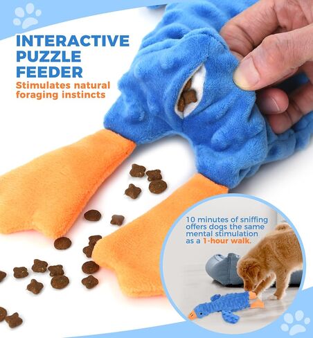 Squeaky Plush Dog Toy for All Breeds, Multifunctional Goose Dog Toy with Honking Sound, Crinkle Paper, Treat Pocket, Durable Soft Stuffed Animal for Chewing, Cuddling, Interactive Play (Blue) in Kuwait