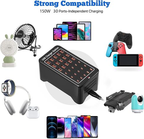 محطة شحن USB C متعددة المنافذ، كتلة محطة شحن USB، محطات شحن 24 منفذ 100 وات (20 أمبير)، سطح مكتب لأجهزة متعددة شاحن حائط USB محور طاقة، متوافق مع Samsung S24/iPhone/Google in Saudi Arabia
