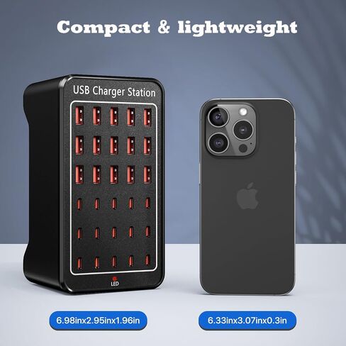 محطة شحن USB C متعددة المنافذ، كتلة محطة شحن USB، محطات شحن 24 منفذ 100 وات (20 أمبير)، سطح مكتب لأجهزة متعددة شاحن حائط USB محور طاقة، متوافق مع Samsung S24/iPhone/Google in Saudi Arabia